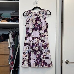 Tiered Purple Floral Sleeveless Dress